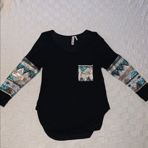 Long sleeve black sequined shirt